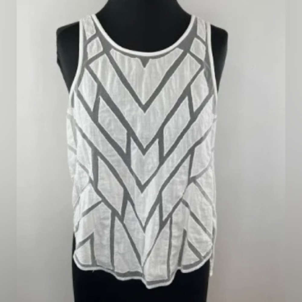 Free People white geometric design, split open back, tank top
